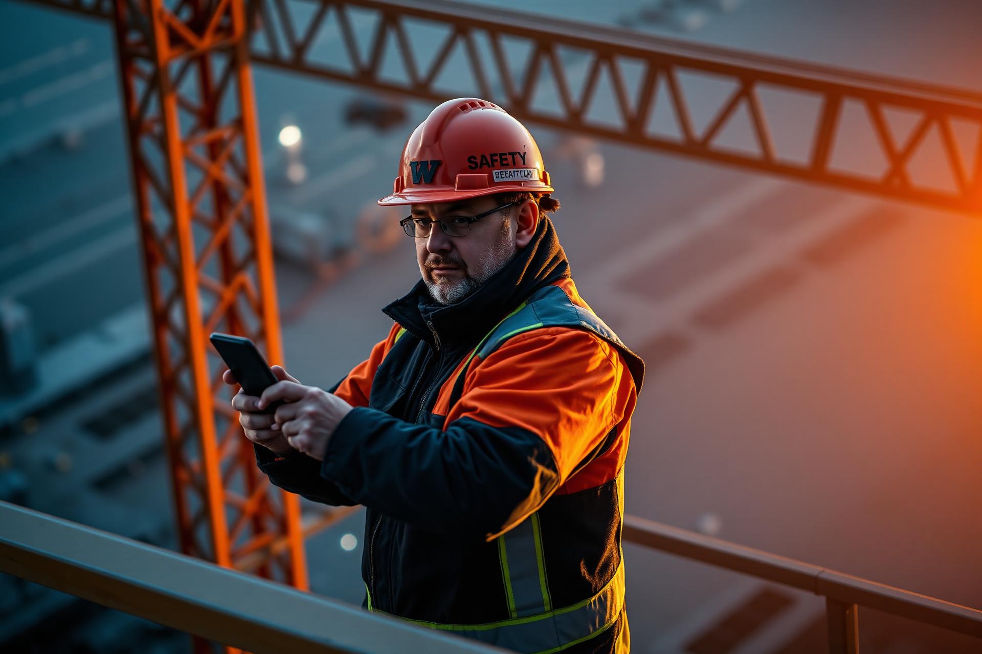 Gerüstbauer mit digitaler GBU am Smartphone
